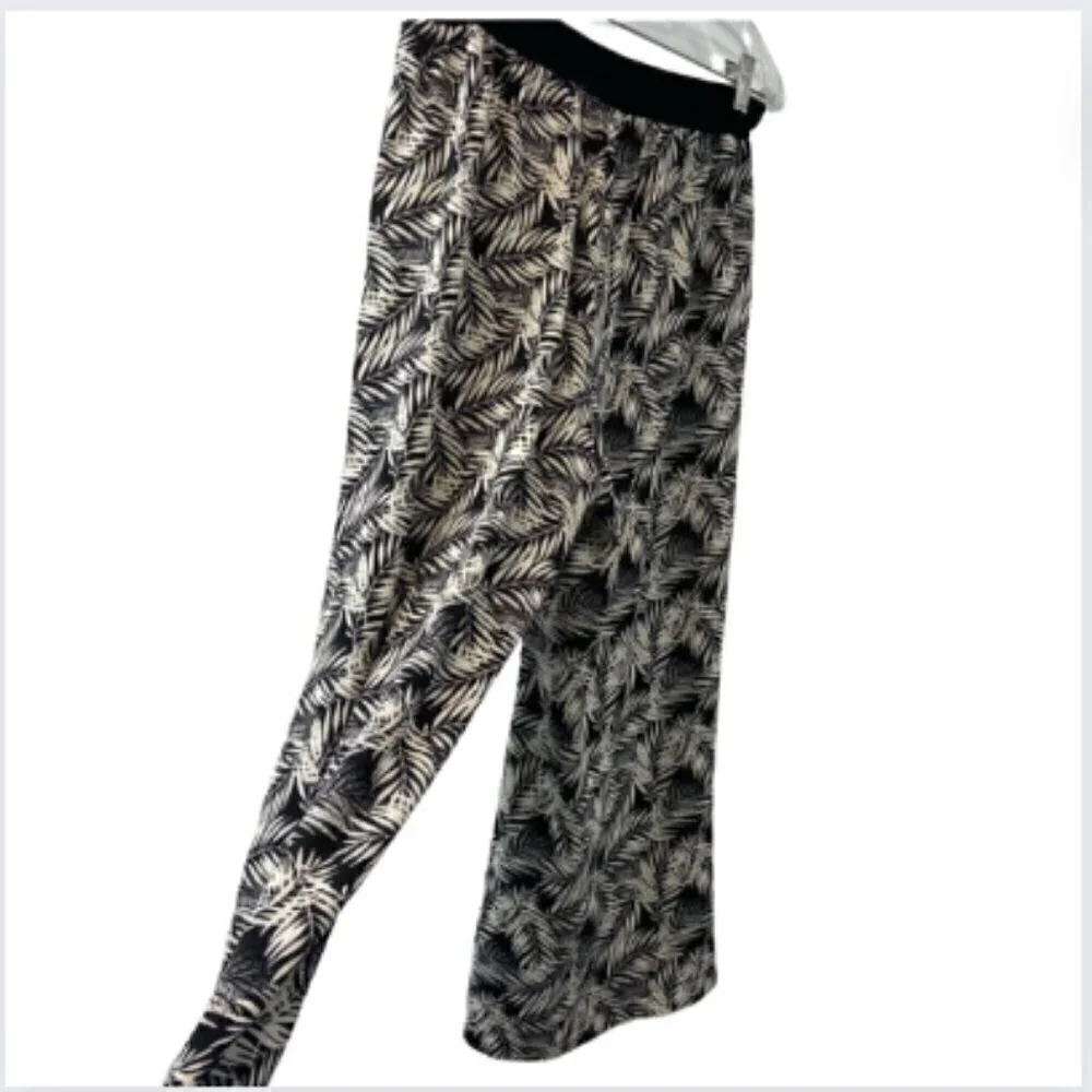 Max Studio Black White Elastic Waist Wide Leg Palazzo Pants, M